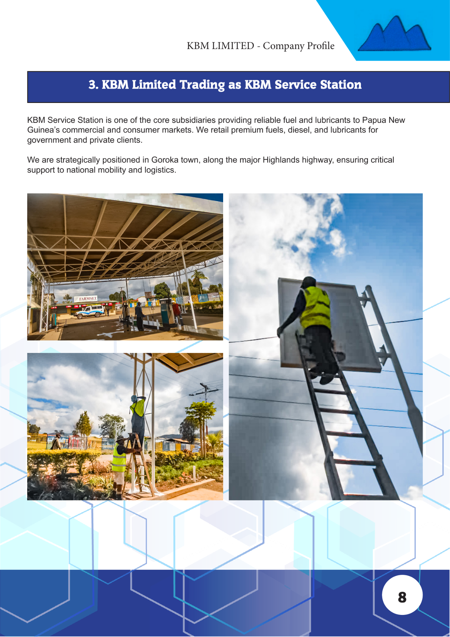 KBM service station page
