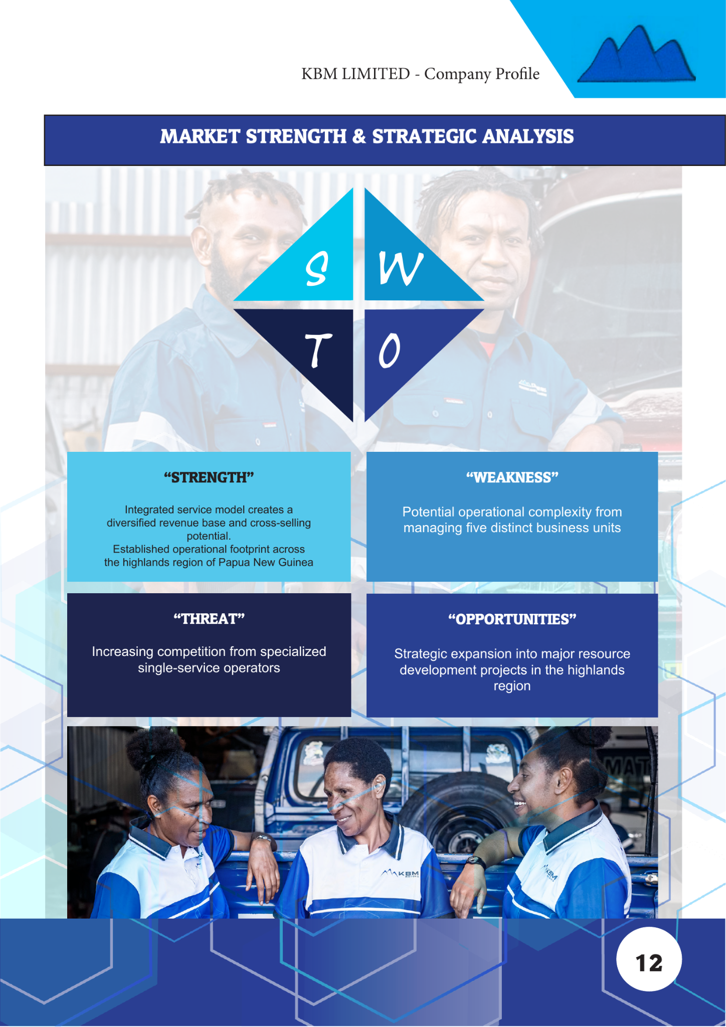 KBM SWOT analysis page